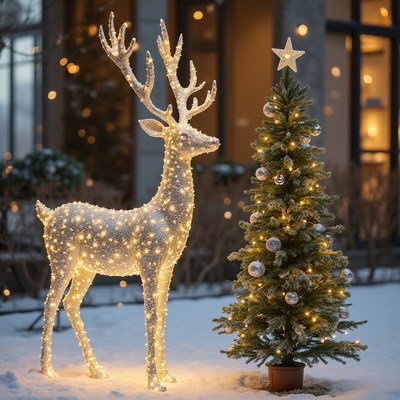 Reindeer decoration with christmas tree