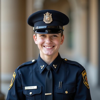 Officer smiles for portrait at station