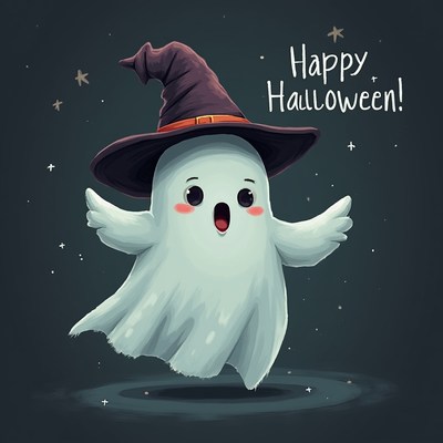 Happy halloween ghost with hat