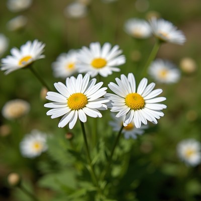 Daisies growing in a sunny field