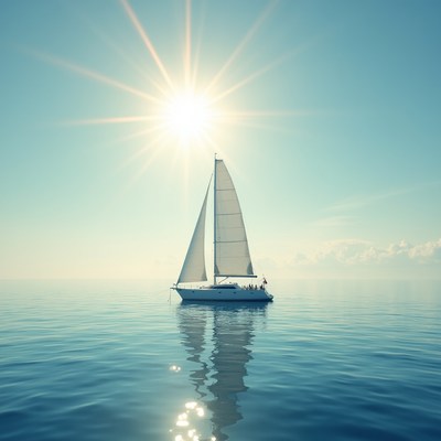 Sailboat on calm water under sunlight