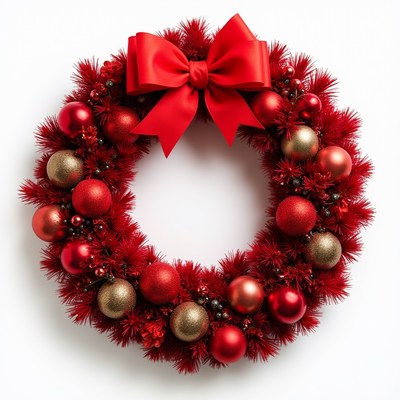 Red christmas wreath with ornaments