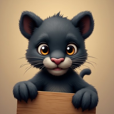 Young cat peeking over a sign