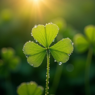 Clover leaf shines with morning dew
