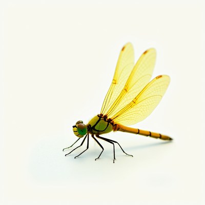 Bright dragonfly on white surface