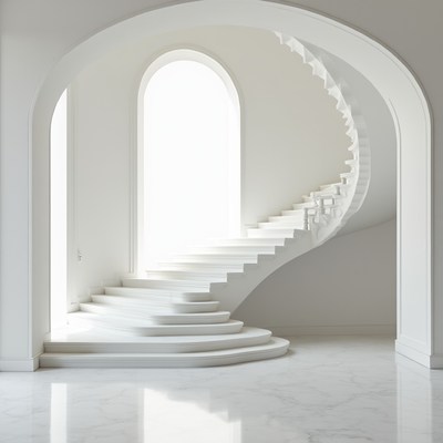 Elegant white spiral staircase in bright space