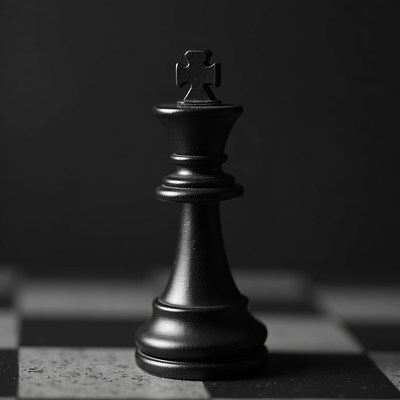 Black king piece on chessboard