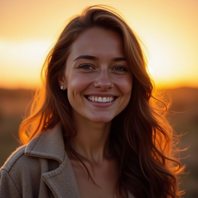 Woman smiling at sunset
