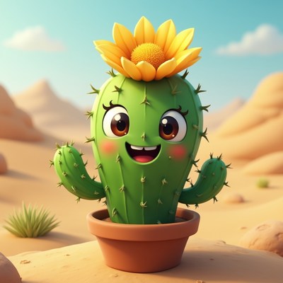Cactus with flower smiling in desert