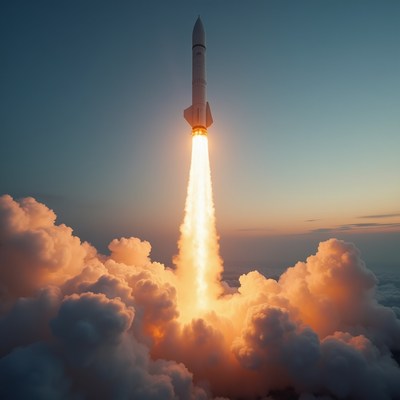 Rocket launch in evening sky