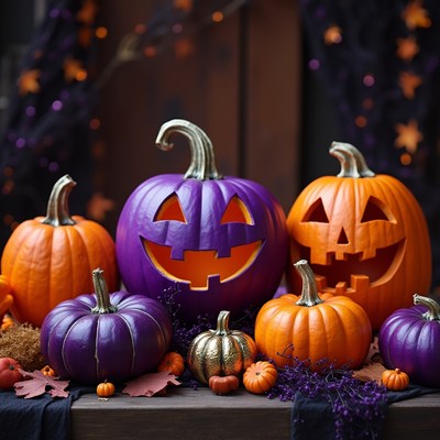 Purple and orange pumpkins for halloween