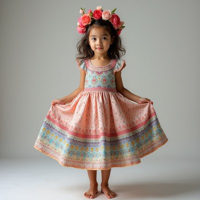 Girl wearing floral dress with crown