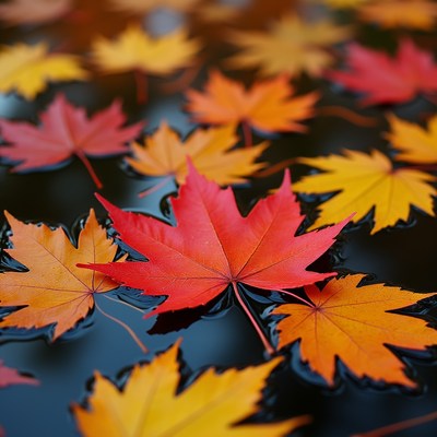 Colorful leaves on water surface