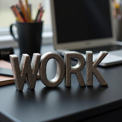 Work sign on desk at office