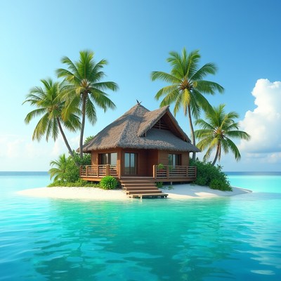 Tropical beach house on island