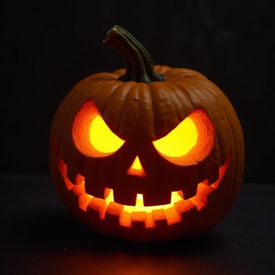 Halloween pumpkin with light at night