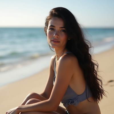 Woman sitting on beach shore