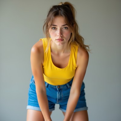Young woman in bright top