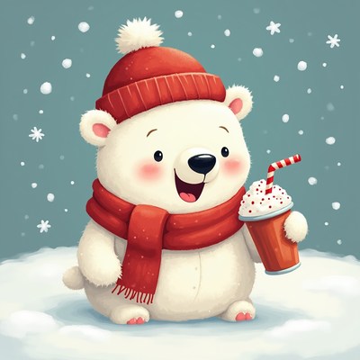 Cute polar bear in winter setting