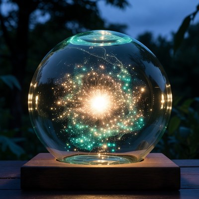 Light sphere with glowing stars at night