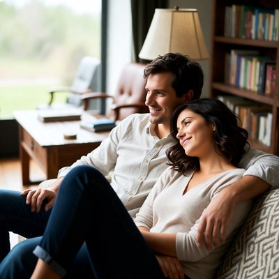 Couple relaxing in a cozy living room