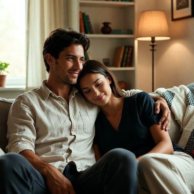 Couple sitting together at home