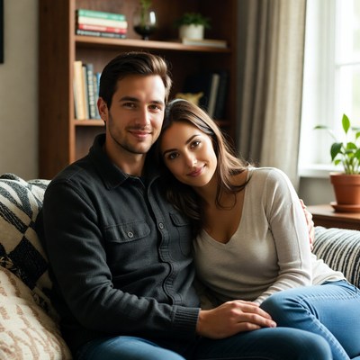 Couple relaxing in cozy room