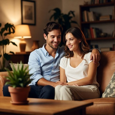 Cozy evening at home with couple