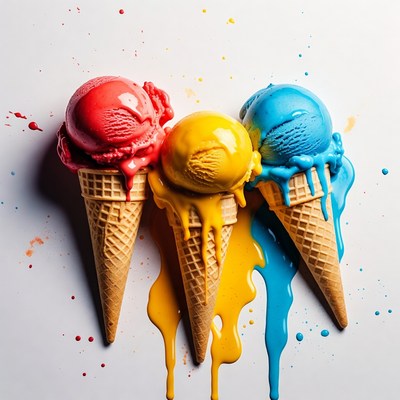 Colorful ice cream cones with drips