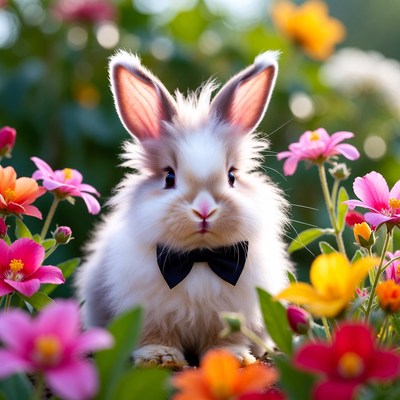 Rabbit in flowers with bow tie