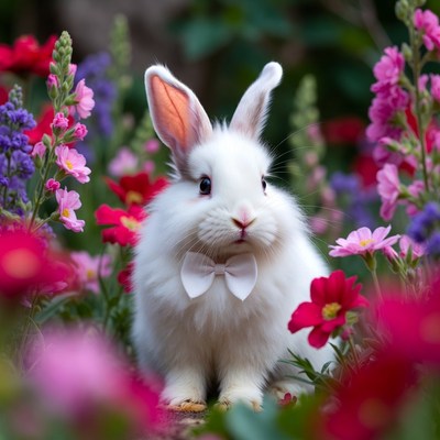 Rabbit in flower garden