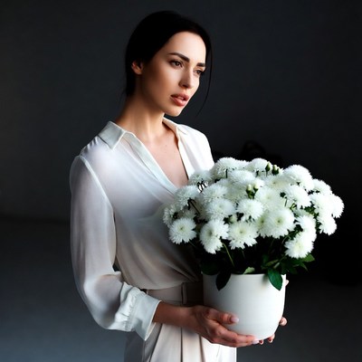 Woman holding flowers indoors