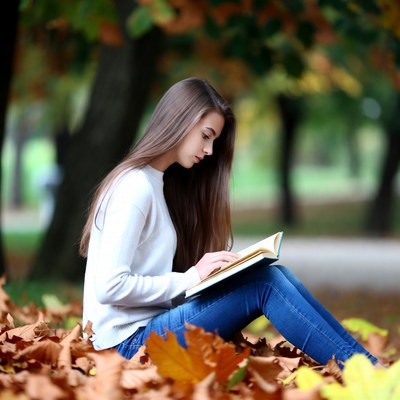 Reading in the autumn park