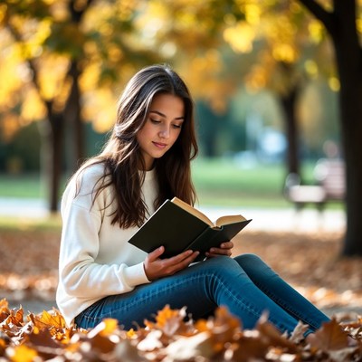 Reading in a park during autumn