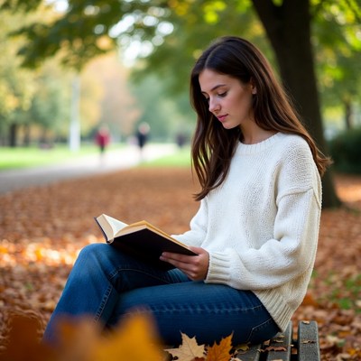 Reading in a park during autumn