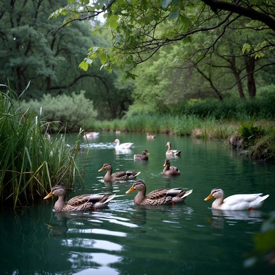 Ducks swimming in clear water