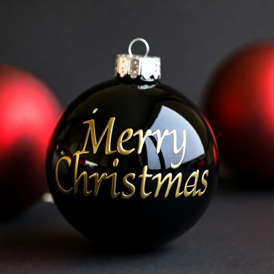 Black ornament with merry christmas text