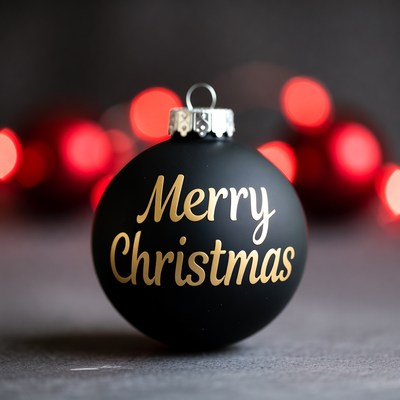 Black christmas ornament with greeting