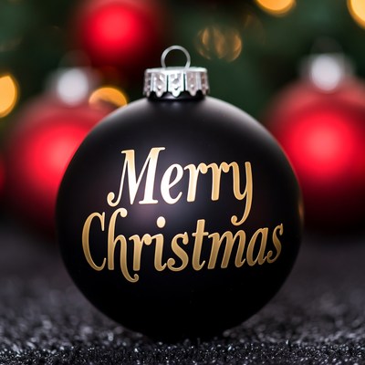 Black christmas ornament with greeting
