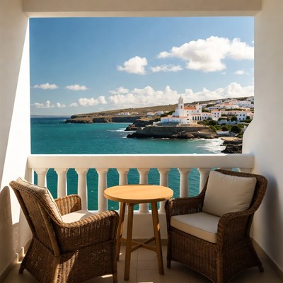 Balcony view overlooking coastal village
