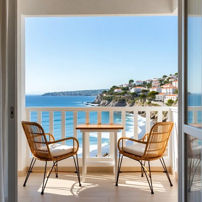 Coastal view from balcony chairs