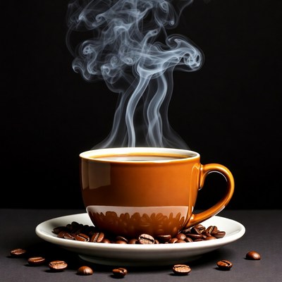 Steam rises from warm coffee cup