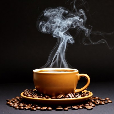 Fresh coffee with steam in cup