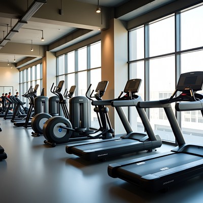 Gym interior with exercise equipment