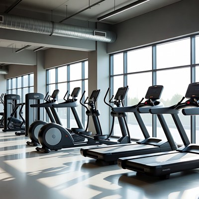 Fitness equipment in modern gym space