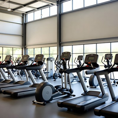 Treadmills lined up in gym space