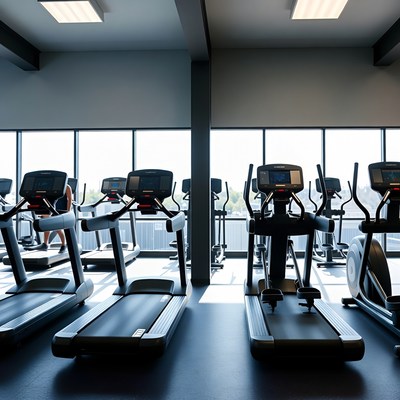 Modern gym with exercise machines in use