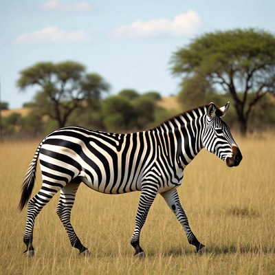 Zebra walking in grassy field