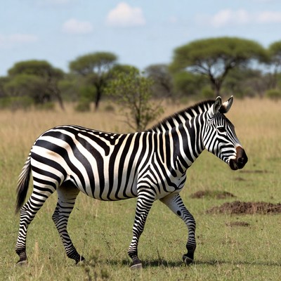 Zebra walking in open field