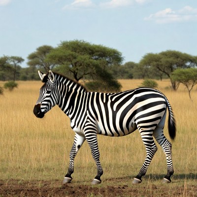 Zebra walking in african savanna
